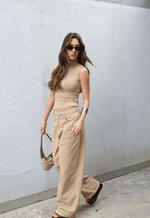 Calça Wide Leg Twist Bege Claro