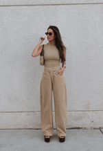 Calça Wide Leg Twist Bege Claro