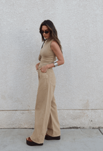 Calça Wide Leg Twist Bege Claro