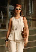 Blusa Peplum Madison Areia Mármore