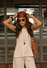 Blusa Peplum Madison Areia Mármore