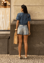 Short Mom Barra a Fio Dirty Wash Médio