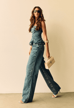 Calça Wide Leg Essentials Dirty Wash Escuro