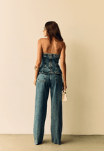 Calça Wide Leg Essentials Dirty Wash Escuro
