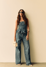 Calça Wide Leg Essentials Dirty Wash Escuro