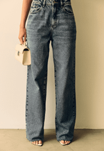 Calça Wide Leg Essentials Dirty Wash Escuro