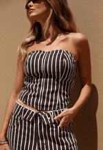 Top Recortes Overlap Brown Stripes