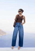 Calça Balloon Bordado Capri Médio