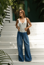 Calça Super Wide Mix Blue Escuro