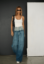 Calça Super Wide Mix Blue Dirty Wash Médio