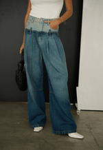 Calça Super Wide Mix Blue Dirty Wash Médio
