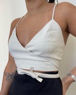 Cropped Linho Transpasse Charlotte Areia