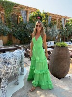 Vestido Longo Camadas Babados Verde