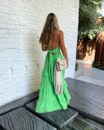 Vestido Longo Camadas Babados Verde