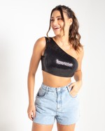 Cropped Um Ombro Paetê Preto