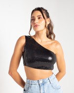 Cropped Um Ombro Paetê Preto