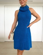 Vestido tricô Gola Alta Emilia Azul