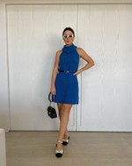 Vestido tricô Gola Alta Emilia Azul
