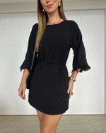 Vestido Manga Plumas Preto