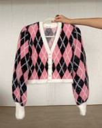 Cardigan Tricô Cooper Rosa Xadrez