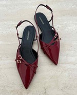 Sapatilha Slingback Bico Fino Verniz Bordô 