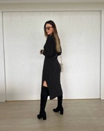 Vestido Midi Tricô Fenda Preto