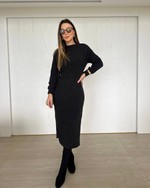 Vestido Midi Tricô Fenda Preto