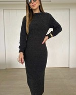 Vestido Midi Tricô Fenda Preto