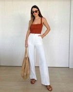 Calça Wide Leg Linho Charlotte Off-White