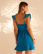 Vestido Curto Babados Azul