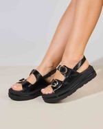 Sandália Flatform Fivelas Antônia Preto