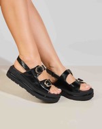 Sandália Flatform Fivelas Antônia Preto