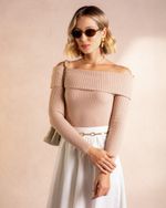 Blusa Tricô Ombro a Ombro Bege