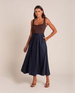 Saia Midi Evasê Azul Marinho