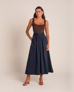 Saia Midi Evasê Azul Marinho
