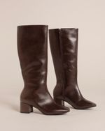 Bota Cano Alto Salto Bloco Skin Marrom
