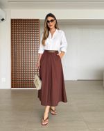 Cinto Fino Maxi Placa Dourada Marrom