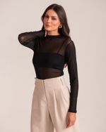 Blusa Manga Longa Tule Ane Preto