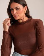 Blusa Manga Longa Tule Ane Marrom