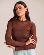 Blusa Manga Longa Tule Ane Marrom
