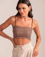 Blusa Manga Longa Tule Ane Marrom