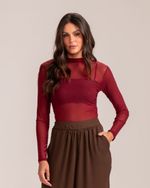 Blusa Manga Longa Tule Ane Burgundy