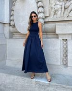 Vestido Midi Charlotte Lastex Azul Marinho