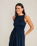 Vestido Midi Charlotte Lastex Azul Marinho