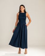 Vestido Midi Charlotte Lastex Azul Marinho