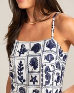 Vestido Curto Bordado Lia Off-White e Azul