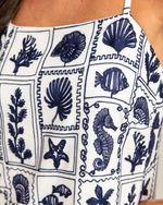 Vestido Curto Bordado Lia Off-White e Azul