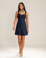 Vestido Curto Linho Guta Azul Marinho