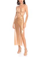 Vestido midi com detalhe de recorte vazado