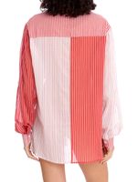 Camisa mangas longas listras vermelhas